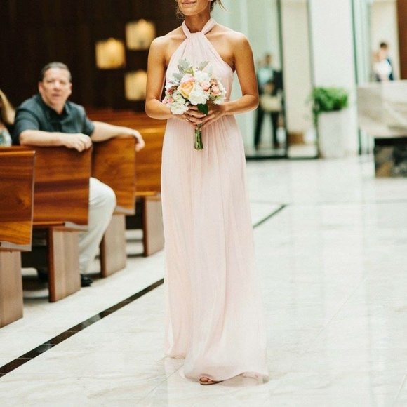 blush pink halter neck bridesmaid dress Women's Velina Halter Maxi Dress Blush Pink XS/S/M/L/Customize MEAN BLVD